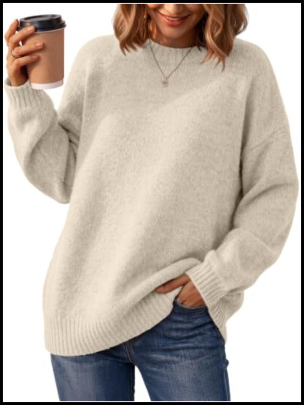 Oversized Chunky Knit Pullover Sweater Cozy Crewneck Long Sleeve Dressy Casual